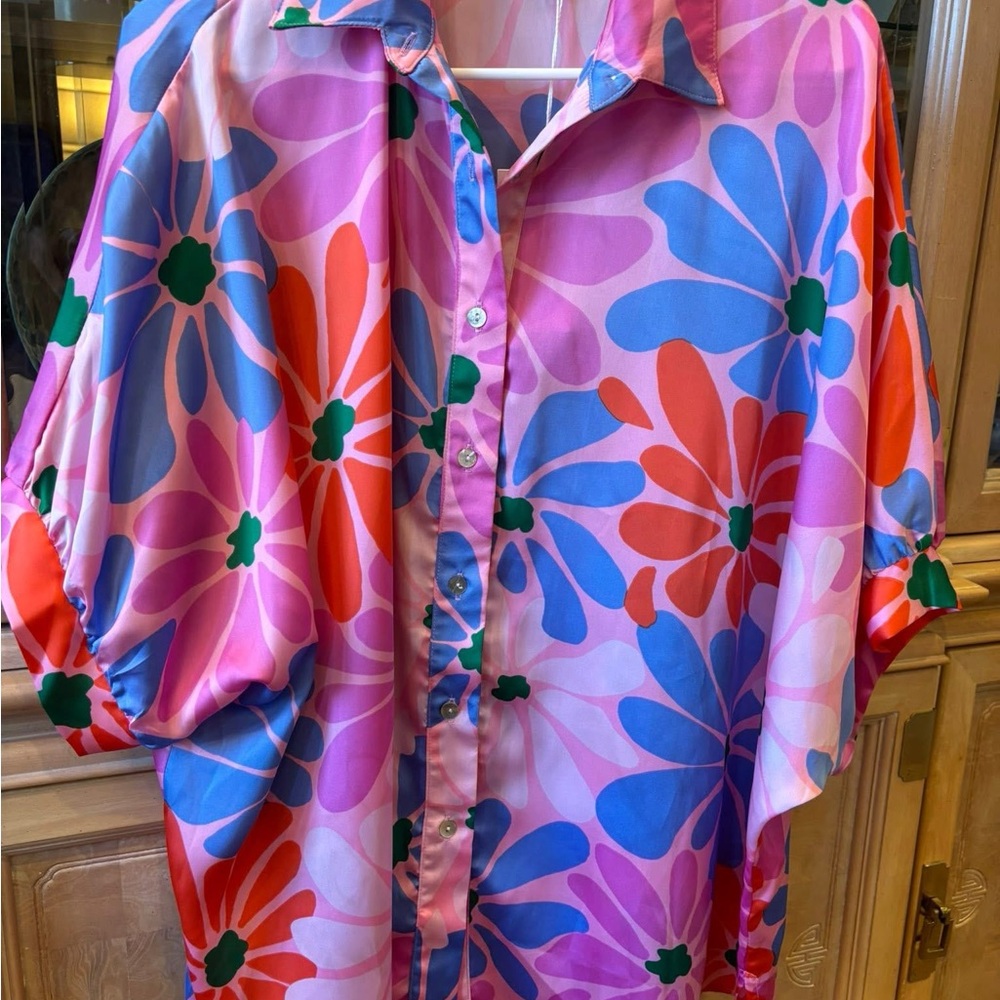 New Adrienne Vibrant Floral Button-Up Shirt
